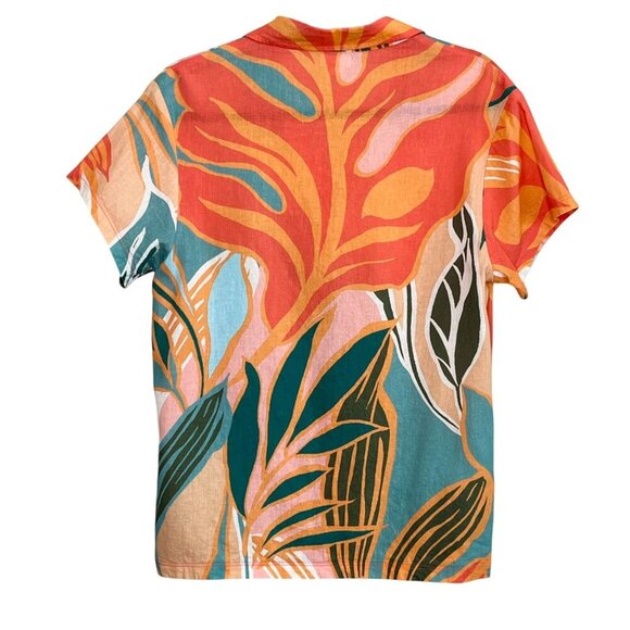 Vitamin A Retro Jungle Linen Blend Button Up Tropical Shirt Orange & Green SZ Sm - Picture 3 of 8
